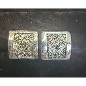 Vintage SQUARE Silver tone Clip On Earrings Signed MONET .5"